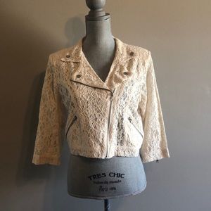 Romeo & Juliet Couture Cream Lace Zip Up Jacket